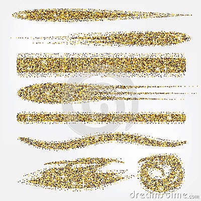 Glitter brush collection. Set of different golden line brushes. Good for wedding, birthday party, fashion, rich, luxury design. Stock Photo