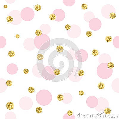 Glitter confetti polka dot seamless pattern background. Golden and pastel pink trendy colors. For birthday, valentine Vector Illustration