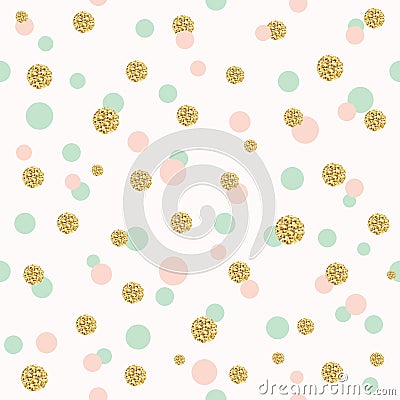 Glitter confetti polka dot seamless pattern. Vector Illustration