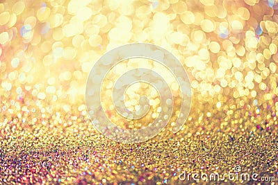 glitter gold bokeh Colorfull Blurred abstract background for birthday, anniversary, wedding, new year eve or Christmas Stock Photo