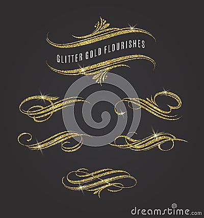 Glitter gold flourishes Vector Illustration