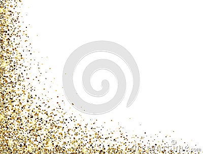 Glitter gold frame with sparkles and dust on white background. Luxury glitter decoration. Golden bright design for Christmas, Vector Illustration