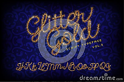 Glitter Gold Handwritten alphabet Vector Illustration