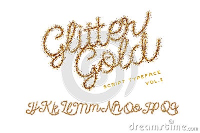 Glitter Gold Handwritten alphabet Vector Illustration