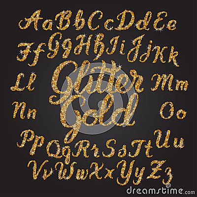 Glitter Gold Handwritten alphabet Vector Illustration