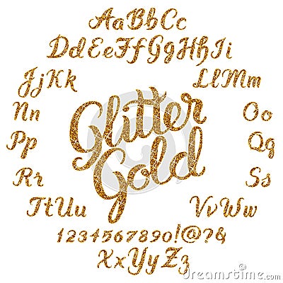 Glitter Gold Handwritten alphabet Vector Illustration