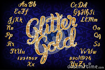 Glitter Gold Handwritten alphabet Vector Illustration