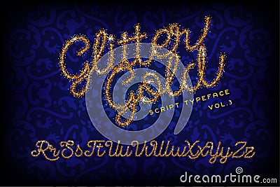 Glitter Gold Handwritten alphabet Vector Illustration