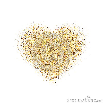 Glitter gold heart isolated on white background. Glowing heart with sparkles and star dust. Holiday luxury design Vector Illustration