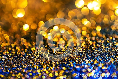 glitter gold lights grunge background, glitter defocused abstract Twinkly Lights Stars Christmas light Background.. Stock Photo