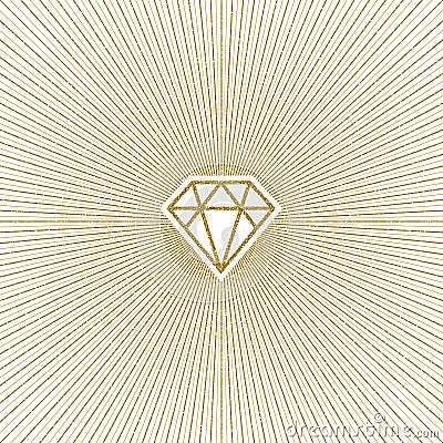 Glitter gold shining diamond with sunburst. Vector Illustration