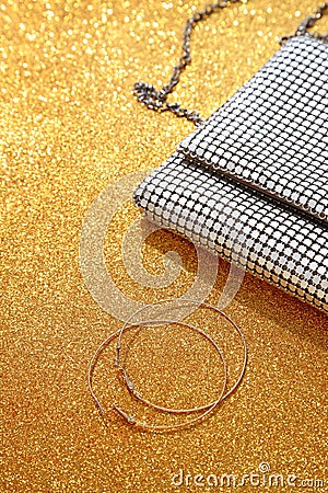 Glitter shiny purse clutch, copy space Stock Photo