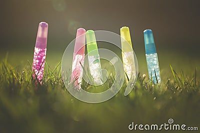 Glitter in Grass. Stock Photo