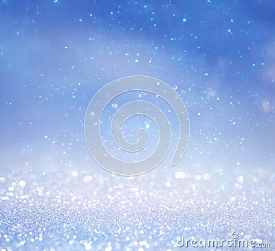 glitter lights background. silver, light blue and white Stock Photo