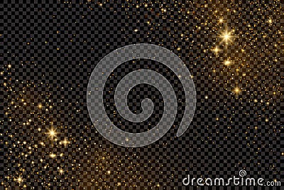 Glitter particles effect. Gold glittering Space star dust trail sparkling particles on transparent background. Vector illustration Vector Illustration