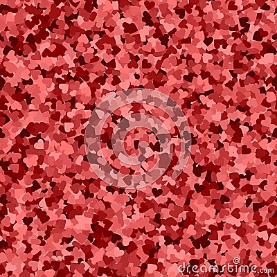 Glitter seamless texture. Actual red particles. Endless pattern made of sparkling hearts. Sightly ab Vector Illustration