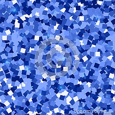 Glitter seamless texture. Admirable blue particles. Endless pattern made of sparkling squares. Uniqu Vector Illustration