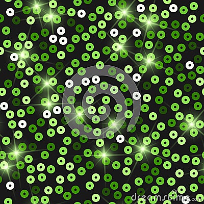 Glitter seamless texture. Admirable green particles. Endless pattern made of sparkling sequins. Biza Vector Illustration