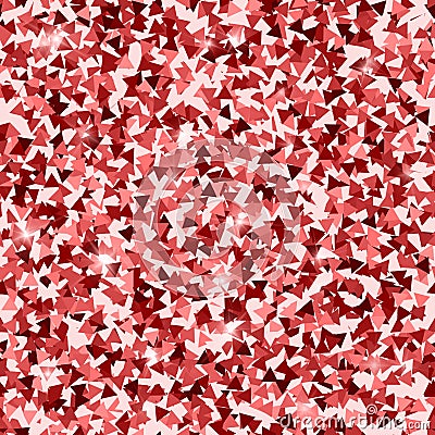 Glitter seamless texture. Adorable red particles. Endless pattern made of sparkling triangles. Preci Vector Illustration