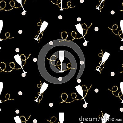 Glitter serpentine confetti ornament. Vector black gold seamless pattern collection. Vector Illustration