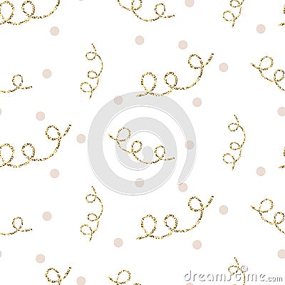 Glitter serpentine confetti ornament. Vector gold seamless pattern collection. Vector Illustration