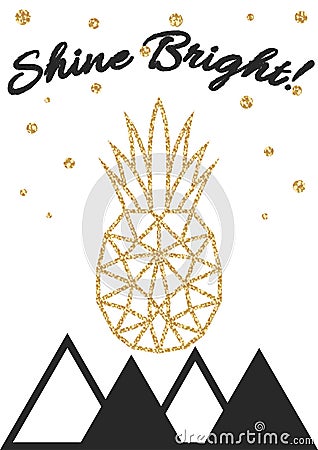 Glitter shimmery pineapple print with shine bright Vector Illustration