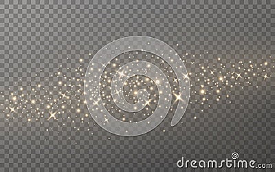 Glitter trail with gold stars. Shining particles and sparks. Glowing wave with bright dust. Flying golden path with Vector Illustration