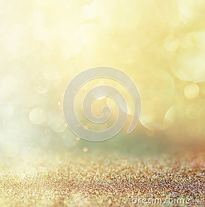 Glitter vintage lights background. gold, silver, blue and black. de-focused. Stock Photo