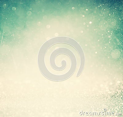 Glitter vintage lights background. gold, silver, blue and black. de-focused. Stock Photo