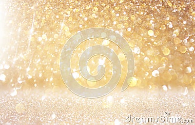 Glitter vintage lights background. light gold and black. defocused Stock Photo