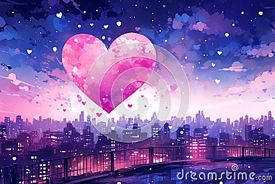 Glittering Cityscape at Night Valentine Day background Stock Photo