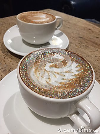 A Glittering Cup of Cappuccino Coffee Stock Photo