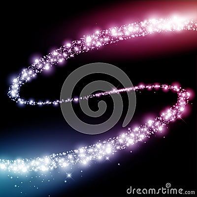 Glittering dust tail. Twinkling glitter. Vector Illustration