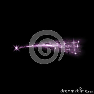 Glittering flying comet, purple color Vector Illustration