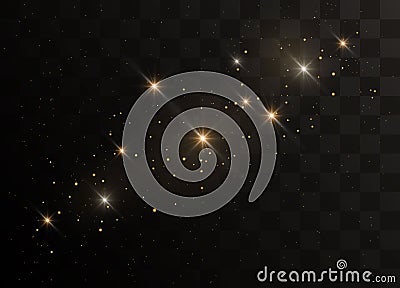 Glittering particles of fairy dust. Sparks glitter special light effect. Vector glitters on a black background. Vector Illustration