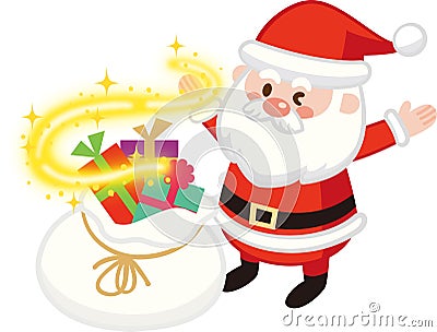 Glittering Santa Back and Winking Santa Claus.Christmas gift.Flat design,Vector illustration,Cute Cartoon character Vector Illustration