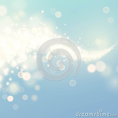 Glittering stars dust trail sparkling particles on blue background. Space glitter comet tail. Vector illustration Vector Illustration