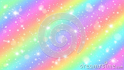 Glitters rainbow sky. Shiny rainbows pastel color magic fairy starry skies and glitter sparkles vector background Vector Illustration