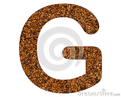 Glittery brown letter G on a white isolated background Stock Photo