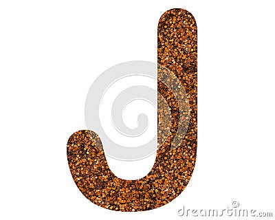 Glittery brown letter J on a white isolated background Stock Photo