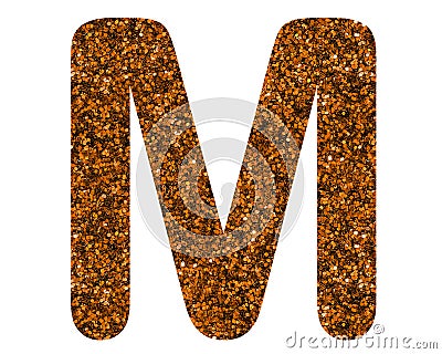 Glittery brown letter M on a white isolated background Stock Photo