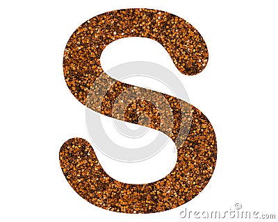 Glittery brown letter S on a white isolated background Stock Photo