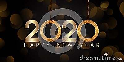 Glittery style Happy New Year banner design Vector Illustration