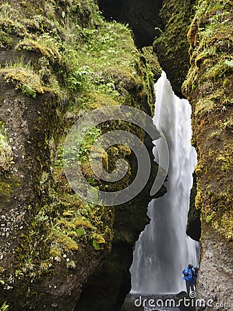 Gljufrabui waterfall, Canyon Dweller, Hamragar ar, South Coast, Iceland Stock Photo