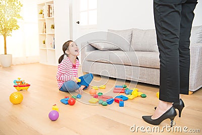 Gloat kid mess up all over of living room Stock Photo