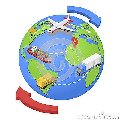 Global air,water, road shipping icon, isometric style Vector Illustration