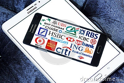 Global banks icons and logos Editorial Stock Photo