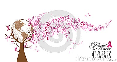 Global Breast cancer awareness concept tree illust Vector Illustration