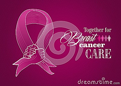 Global Breast cancer awareness human hands ribbon Vector Illustration