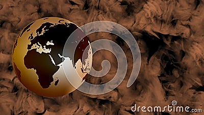 Globe with brown smoky Background. Vector Illustration